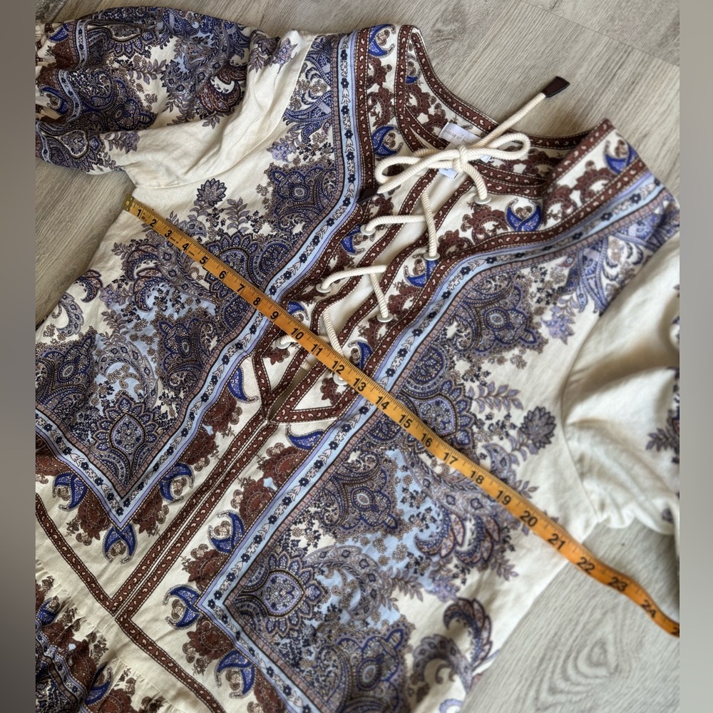 House of Harlow Linen Rayon Blend Boho Paisley Print European Summer Dress Large - Picture 9 of 10